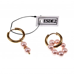 17mm Oorringen met Kralen Hangers Dames Roze Kristal - Verguld RVS