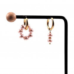 17mm Oorringen met Kralen Hangers Dames Roze Kristal - Verguld RVS