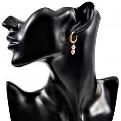 17mm Oorringen met Kralen Hangers Dames Roze Kristal - Verguld RVS