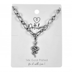 Gedraaid Ovale Ketting met Slangen Hanger 14k Wit Goud Plated RVS