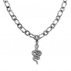 Gedraaid Ovale Ketting met Slangen Hanger 14k Wit Goud Plated RVS