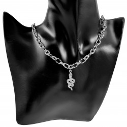 Gedraaid Ovale Ketting met Slangen Hanger 14k Wit Goud Plated RVS