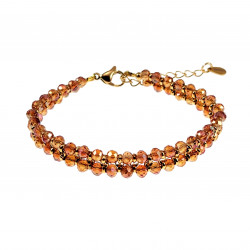 Dubbele Armband Goudbruin Gefacetteerde Kristallen Dames Verguld RVS