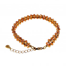 Dubbele Armband Goudbruin Gefacetteerde Kristallen Dames Verguld RVS