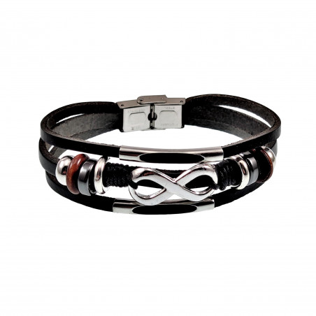 Driedubbele Lederen Armband Unisex Zwarte Leer - RVS Infinity Armband