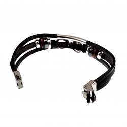 Driedubbele Lederen Armband Unisex - Zwarte Leer - RVS - Infinity Armband