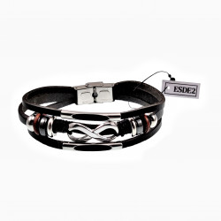 Driedubbele Lederen Armband Unisex - Zwarte Leer - RVS - Infinity Armband