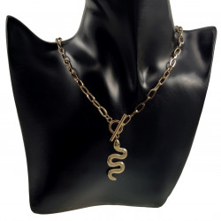 Dames Ovale Schakelketting met Slangenhanger Verguld RVS Halsketting