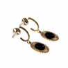 Lange Oorbellen Dames - Zwarte Steen Verguld RVS Oorbellen met Hanger