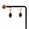 Lange Oorbellen Dames - Zwarte Steen Verguld RVS Oorbellen met Hanger
