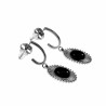 Lange Oorbellen Dames - Zwarte Steen RVS Oorbellen met Hanger