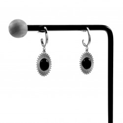 Lange Oorbellen Dames - Zwarte Steen RVS Oorbellen met Hanger