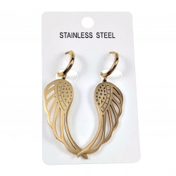 Lange Oorbellen Dames Verguld RVS Oorringen met Engelenvleugel Hanger