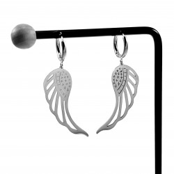 Lange Oorbellen Dames RVS Oorringen met Engelenvleugel Hanger
