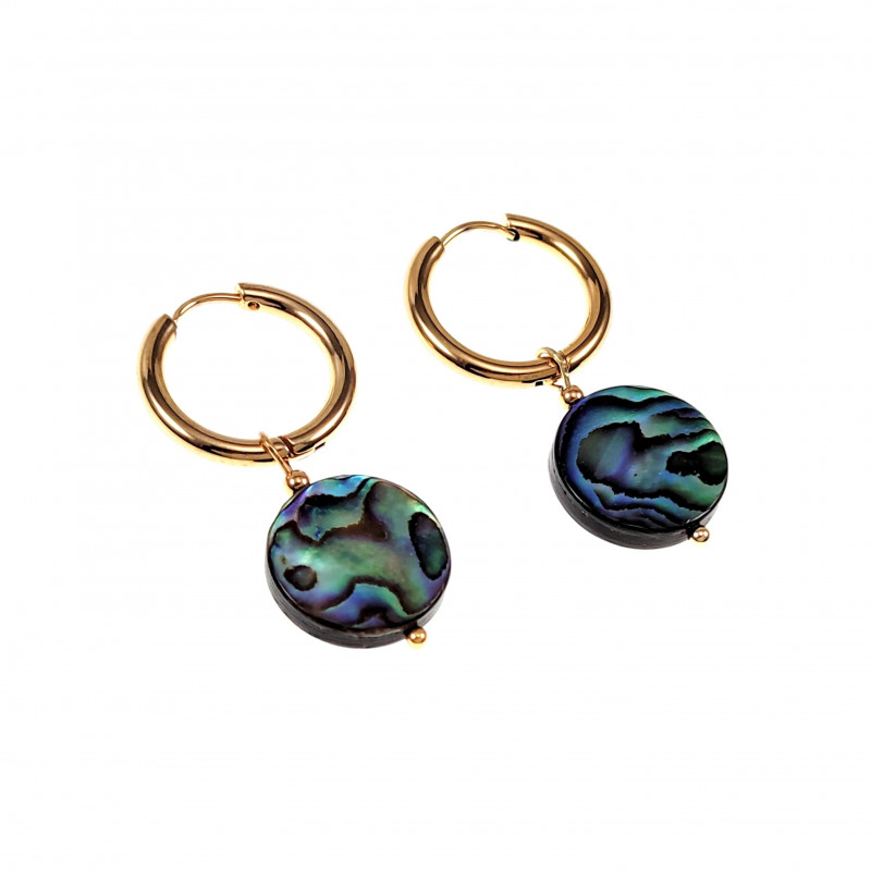 ∅19mm Oorringen Verguld RVS - Oorbellen met Multicolor Abalone Schelp