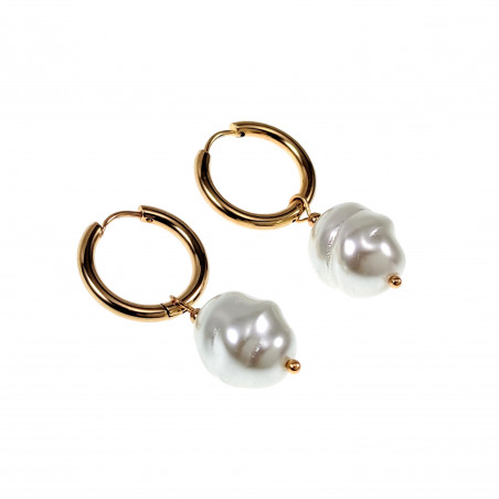 ∅19mm Oorringen met Witte Barokke Kristalparel Verguld RVS Oorbellen