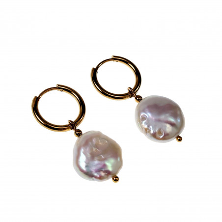 Oorbellen met Ronde en Platte Zoetwaterparel Verguld RVS Glanzend Wit