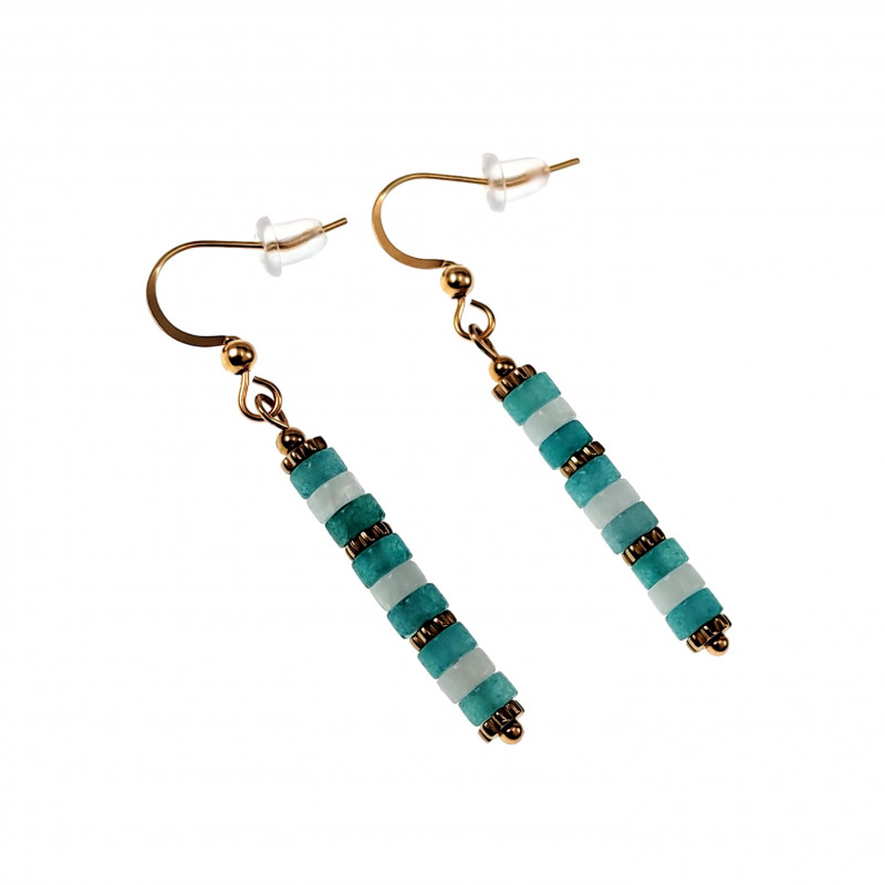Lange Oorhangers Natuurstenen Turquoise -Wit Verguld RVS Oorbellen