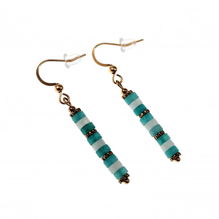 Lange Oorhangers Natuurstenen Turquoise -Wit Verguld RVS Oorbellen