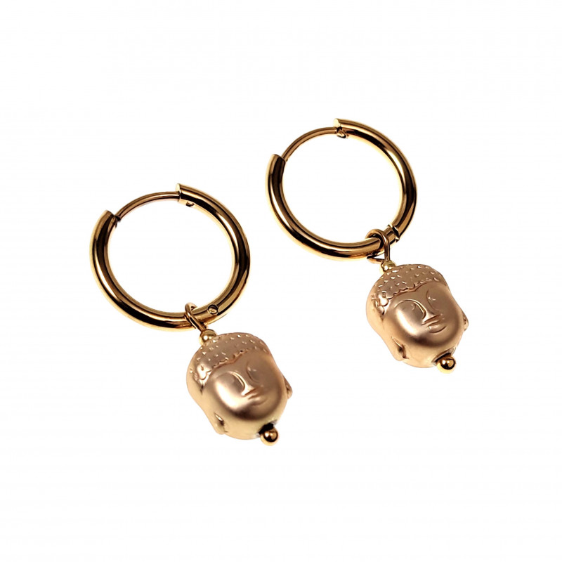 ∅16mm Oorringen Dames - Verguld RVS Oorbellen met Boeddha-Hoofd Hanger ∅16mm Oorringen Dames - Verguld RVS Oorbellen met Boeddha-Hoofd Hanger