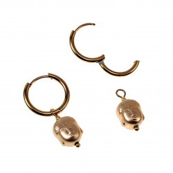 ∅16mm Oorringen Dames - Verguld RVS Oorbellen met Boeddha-Hoofd Hanger