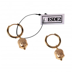 ∅16mm Oorringen Dames - Verguld RVS Oorbellen met Boeddha-Hoofd Hanger