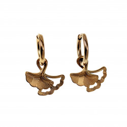 ∅14mm Oorringen Dames - Verguld RVS Oorbellen met Ginkgo Blad Hanger