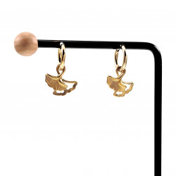 ∅14mm Oorringen Dames - Verguld RVS Oorbellen met Ginkgo Blad Hanger