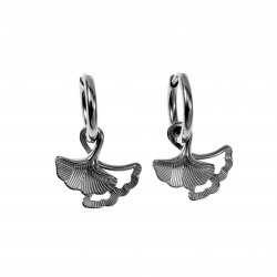 ∅14mm Oorringen Dames - RVS Oorbellen met Ginkgo Blad Hanger