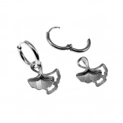 ∅14mm Oorringen Dames - RVS Oorbellen met Ginkgo Blad Hanger