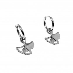 ∅14mm Oorringen Dames - RVS Oorbellen met Ginkgo Blad Hanger