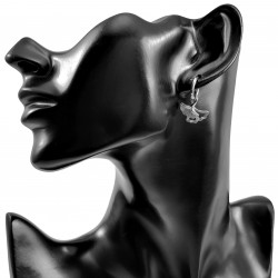 ∅14mm Oorringen Dames - RVS Oorbellen met Ginkgo Blad Hanger