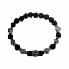 RVS Skull Grijze-zwarte Natuursteen Armband Elastische Kralen Armband