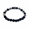 RVS Skull Grijze-zwarte Natuursteen Armband Elastische Kralen Armband