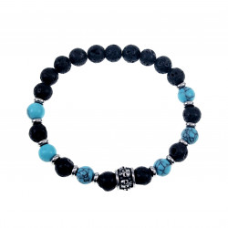 Elastische Armband Heren - RVS Skull - Turquoise en Zwarte Natuursteen Armband - Kralen Armband