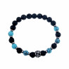 RVS Skull Turquoise -zwarte Natuursteen Armband Elastische Kralen