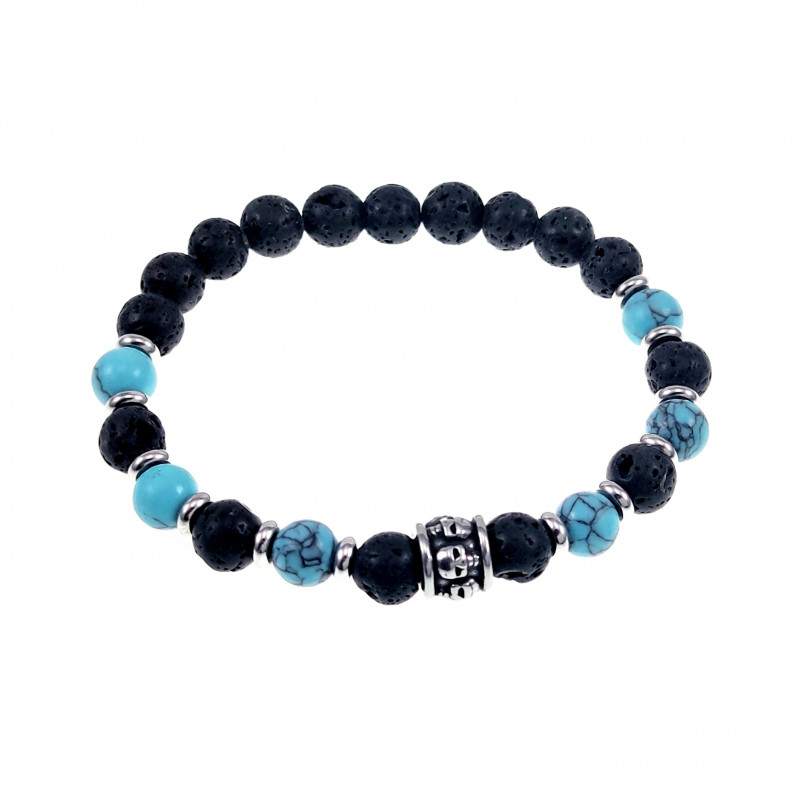 RVS Skull Turquoise -zwarte Natuursteen Armband Elastische Kralen RVS Skull Turquoise -zwarte Natuursteen Armband Elastische Kralen