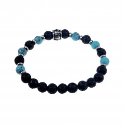 RVS Skull Turquoise -zwarte Natuursteen Armband Elastische Kralen