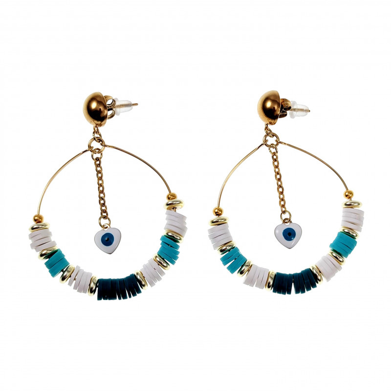Lange Oorbellen Dames - Verguld RVS Oorbellen met Turkse Oog Hanger