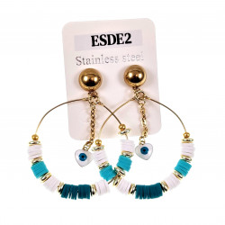 Lange Oorbellen Dames - Verguld RVS Oorbellen met Turkse Oog Hanger