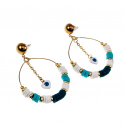 Lange Oorbellen Dames - Verguld RVS Oorbellen met Turkse Oog Hanger
