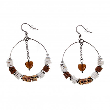 Oorbellen Dames Verguld RVS Haakoorbellen met Opaal Hart Witte-Bruin