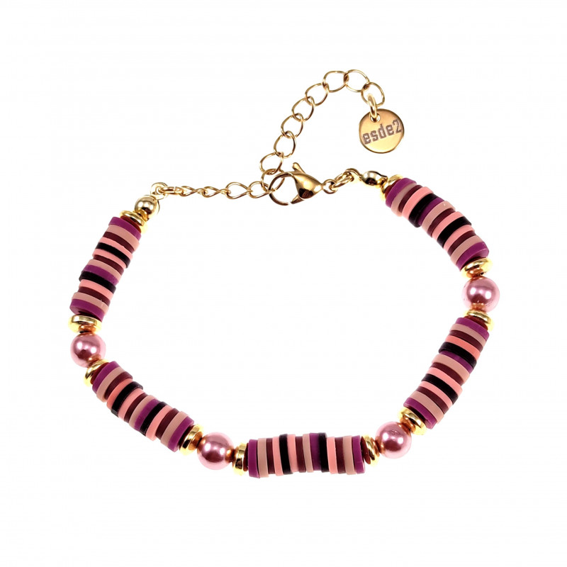 Roze Polymeerklei Kralen Armband Dames - Verguld RVS - Verstelbaar
