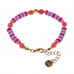 Polymeerklei Armband Dames - Verguld RVS - Roze-Paars Armband - Kralen Armband - Verstelbaar Armband