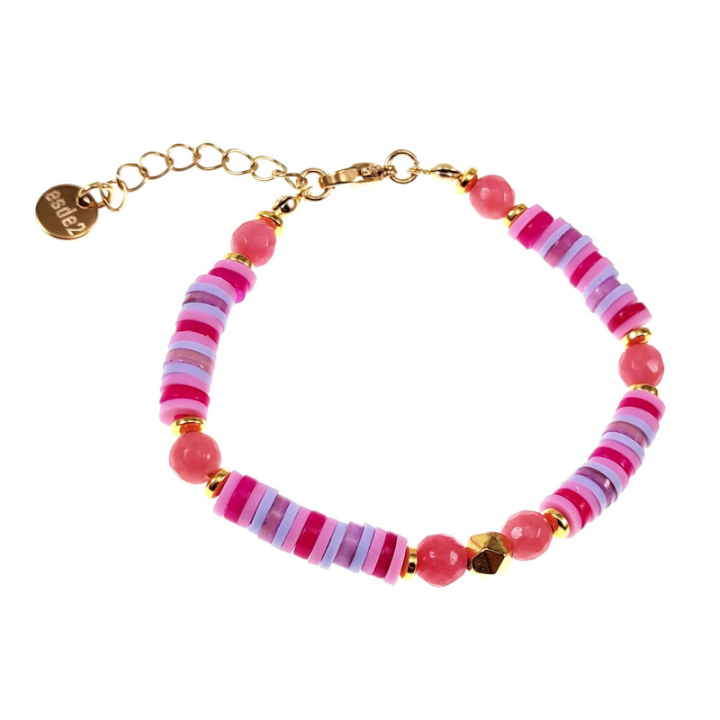 Polymeerklei Armband Dames - Verguld RVS - Roze-Paars Armband - Kralen Armband - Verstelbaar Armband