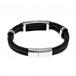 21cm x 12mm Armband Heren - Zwarte Nylon Armband - Roestvrij Staal - Griekse Stijl Armband met een letter "G"