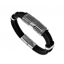 21cm x 12mm Armband Heren - Zwarte Nylon Armband - Roestvrij Staal - Griekse Stijl Armband met een letter "G"