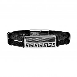 Heren Zwarte Nylon Armband RVS Griekse Stijl Armband 21cm x 12mm