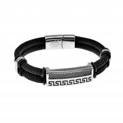 Heren Zwarte Nylon Armband RVS Griekse Stijl Armband 21cm x 12mm