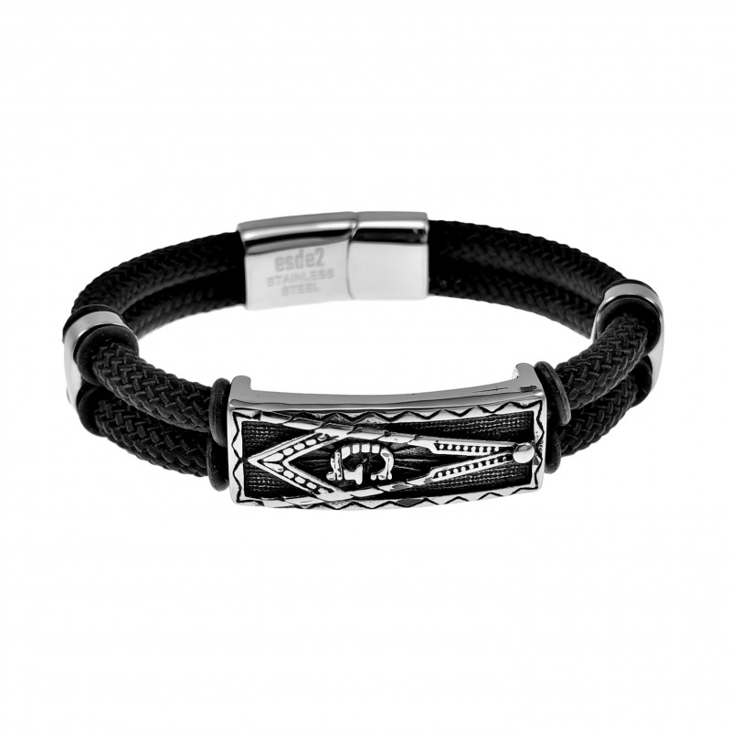 Heren Zwarte Nylon Armband RVS Vrijmetselaar Armband 21cm x 12mm Heren Zwarte Nylon Armband RVS Vrijmetselaar Armband 21cm x 12mm